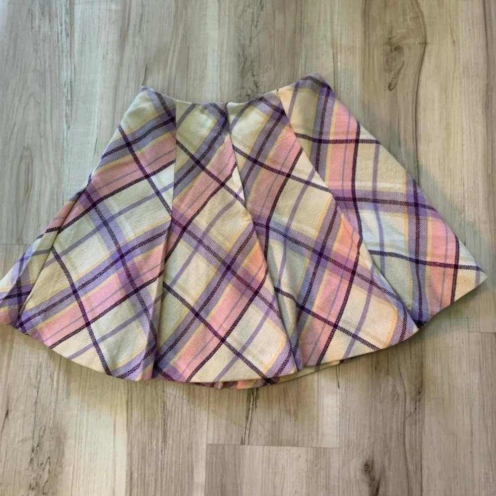 Vintage 1960s Garland label pink & plaid mini pleated skirt‎ XS